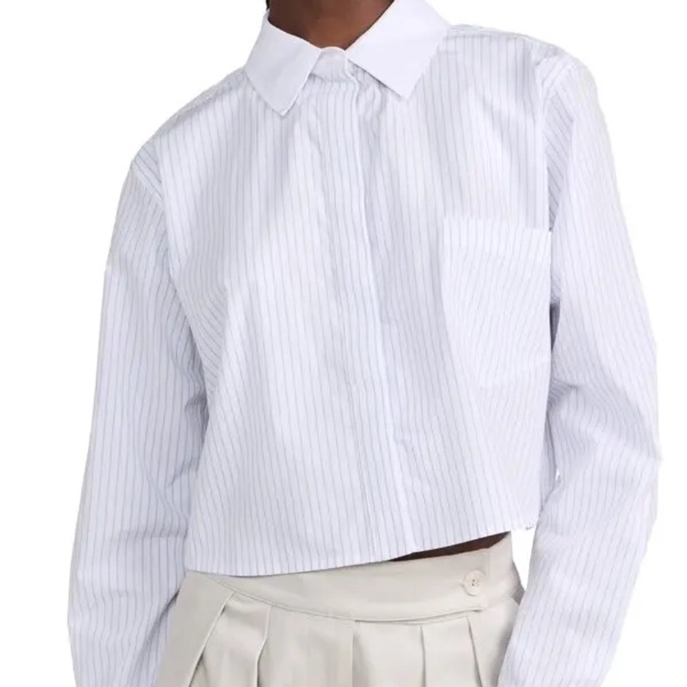 Good American White Pinstripe Cropped Button-Down Shirt